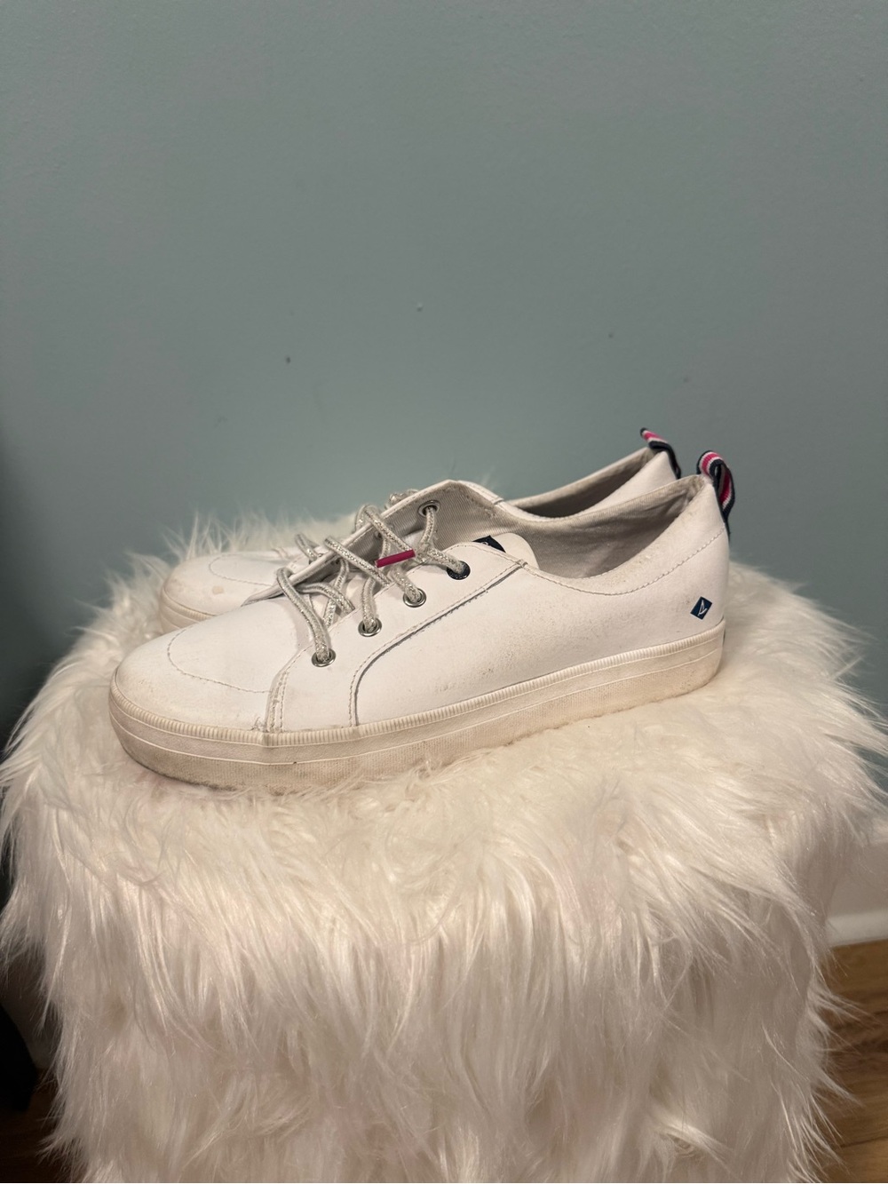 Sperry White Kids Sneakers with Pink-Accented Heel Tab
